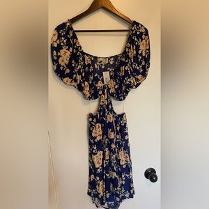 Blue Floral Cut Out Dress